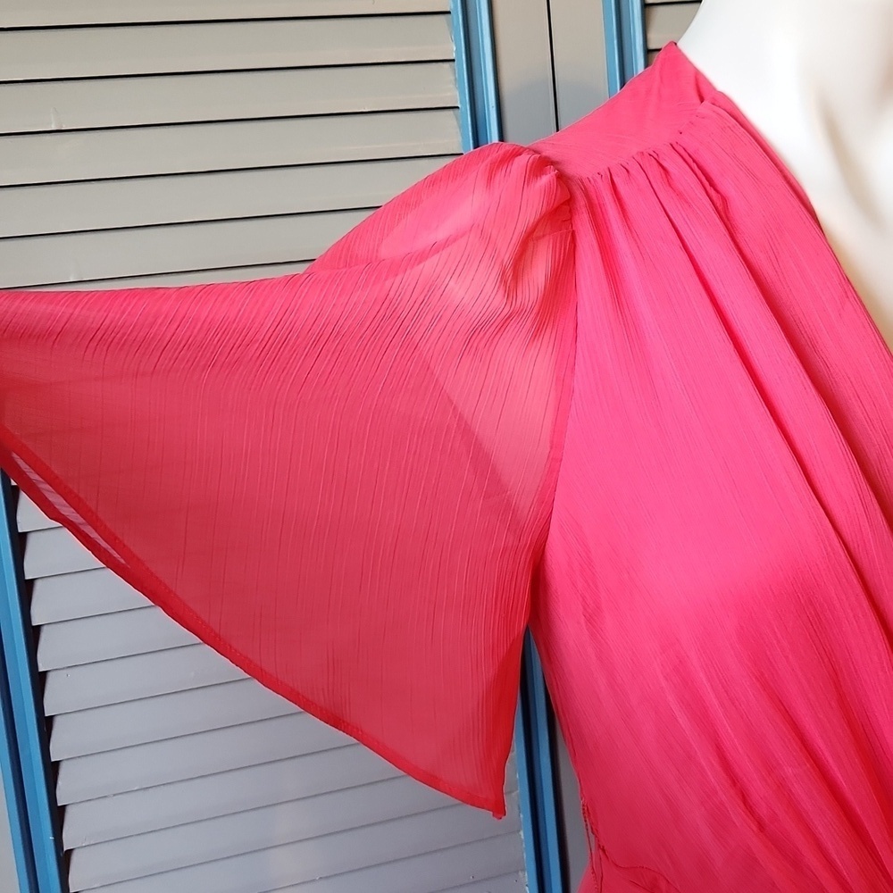 DKNY Pink Wrap Style Dress with Flowy Sleeves - Picture 6 of 12